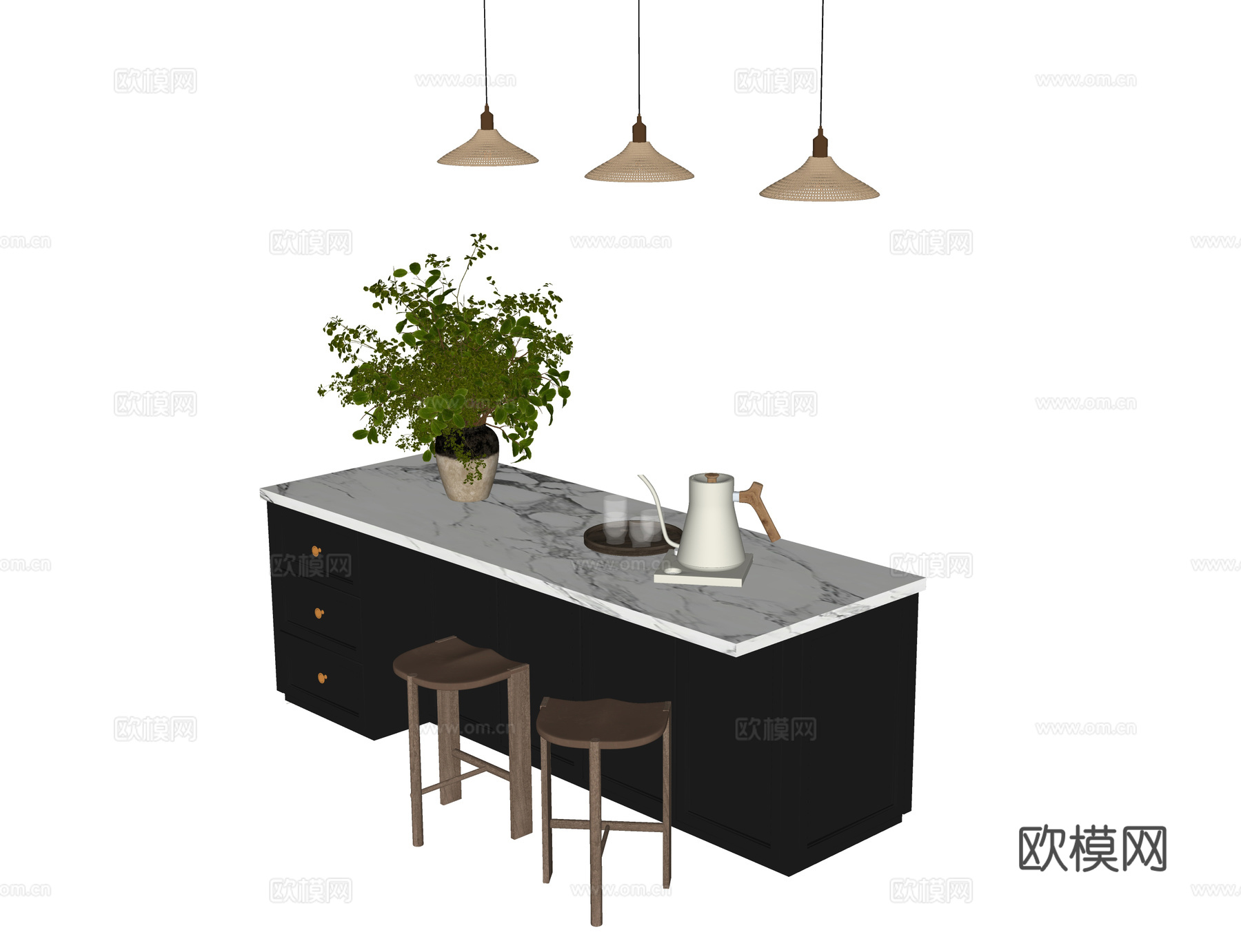 现代吧台吧椅su模型