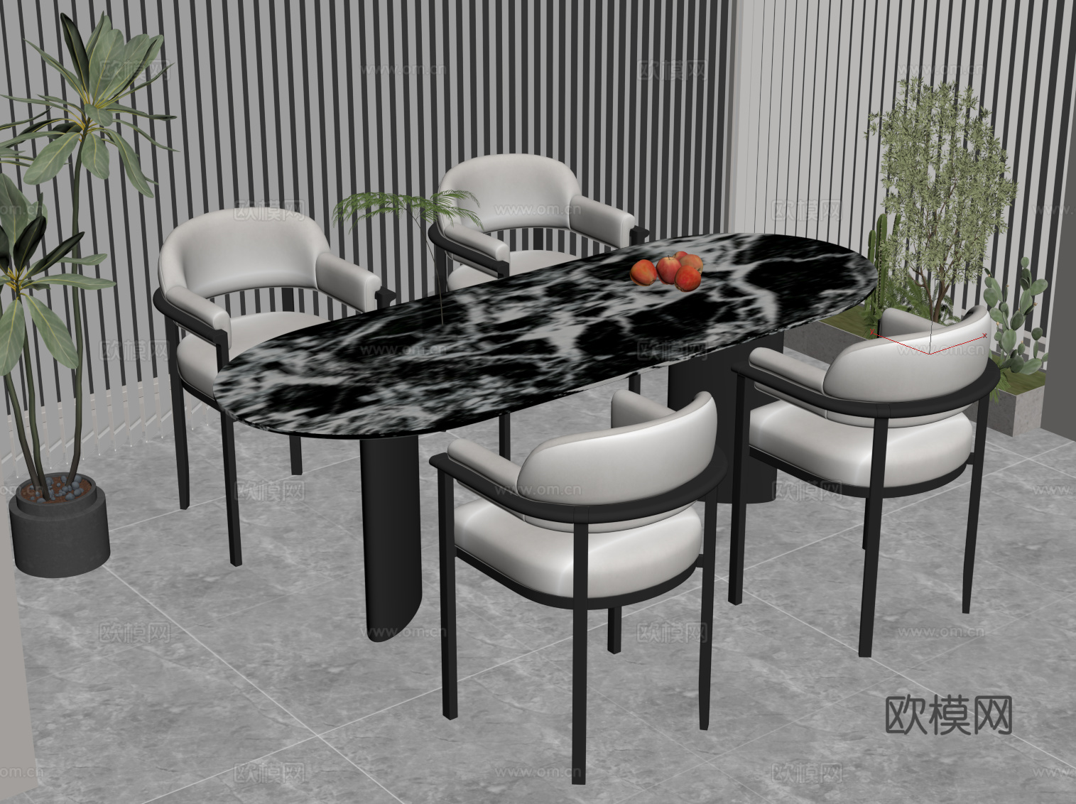 现代意式餐桌椅su模型