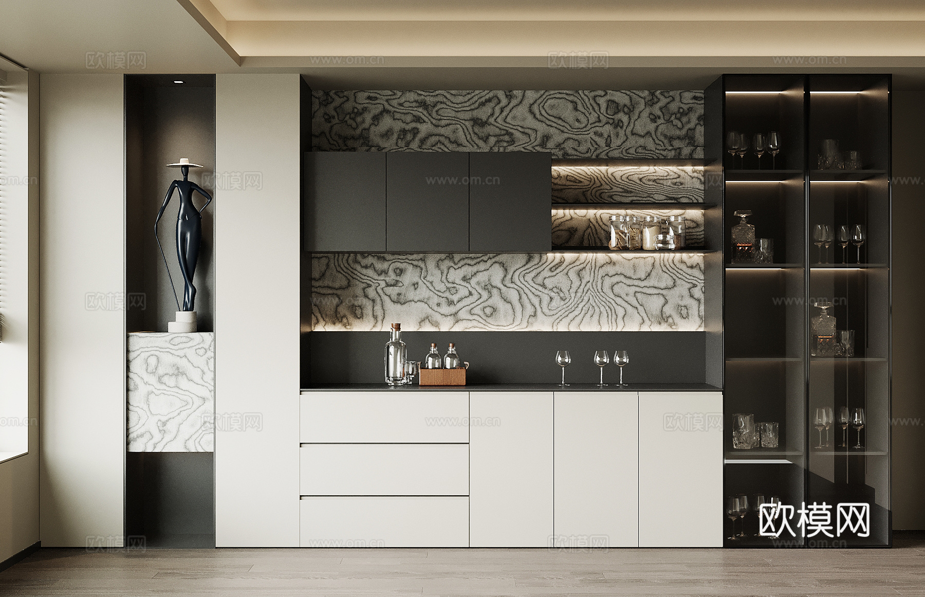 现代酒柜 餐边柜su模型