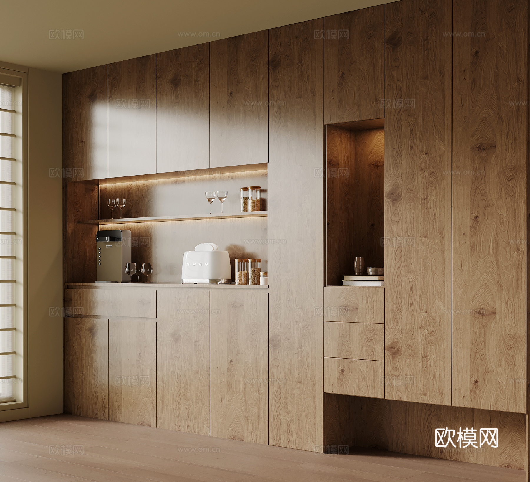 现代中古风餐边柜su模型