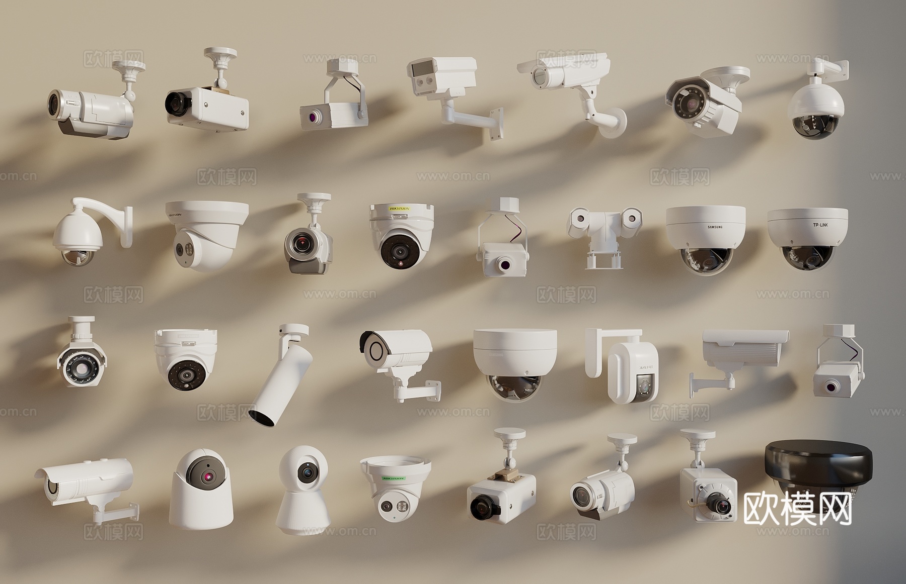 监控 安防监控摄像头 摄像头组合 监控组合3d模型下载