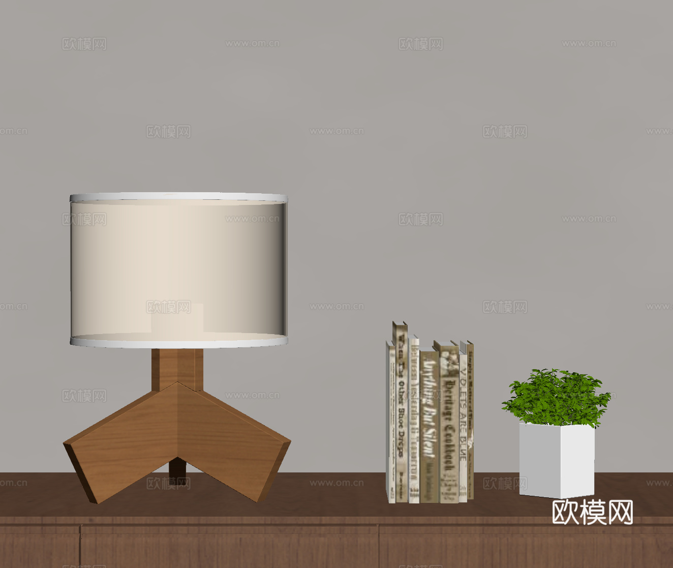 侘寂中古风台灯 摆件 绿植su模型