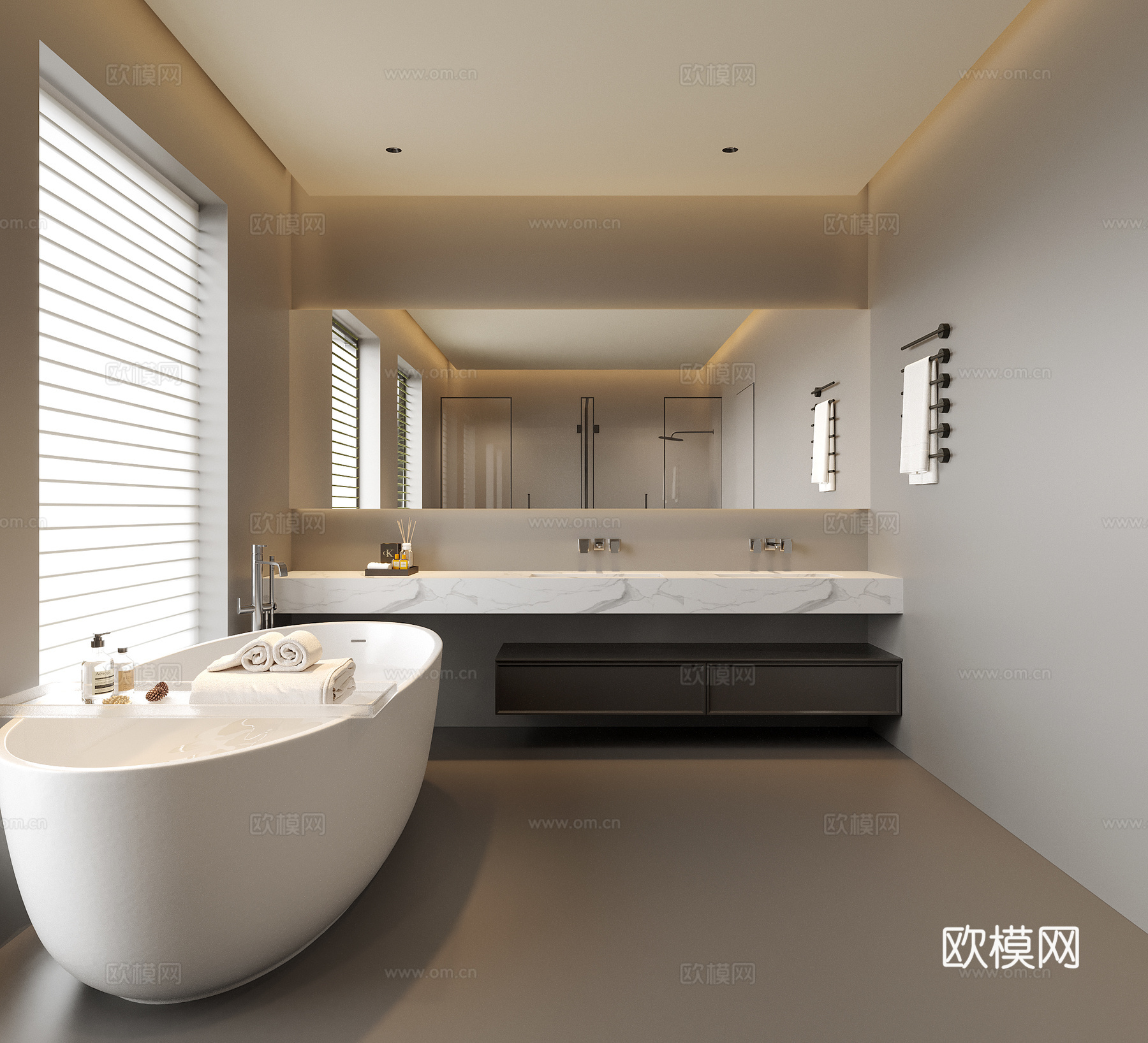 现代卫生间 浴缸 洗手台su模型