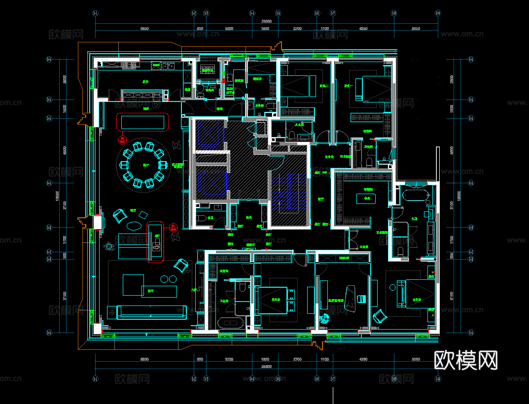 10套现代奢华住宅样板间大宅设计施工图效果图平面图立面图cad施工图