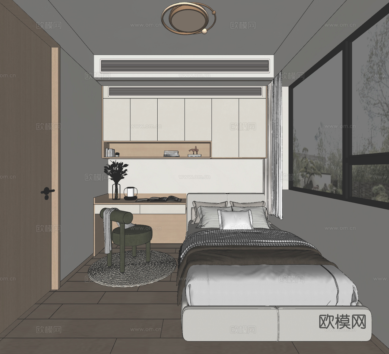 奶油原木风卧室儿童房su模型