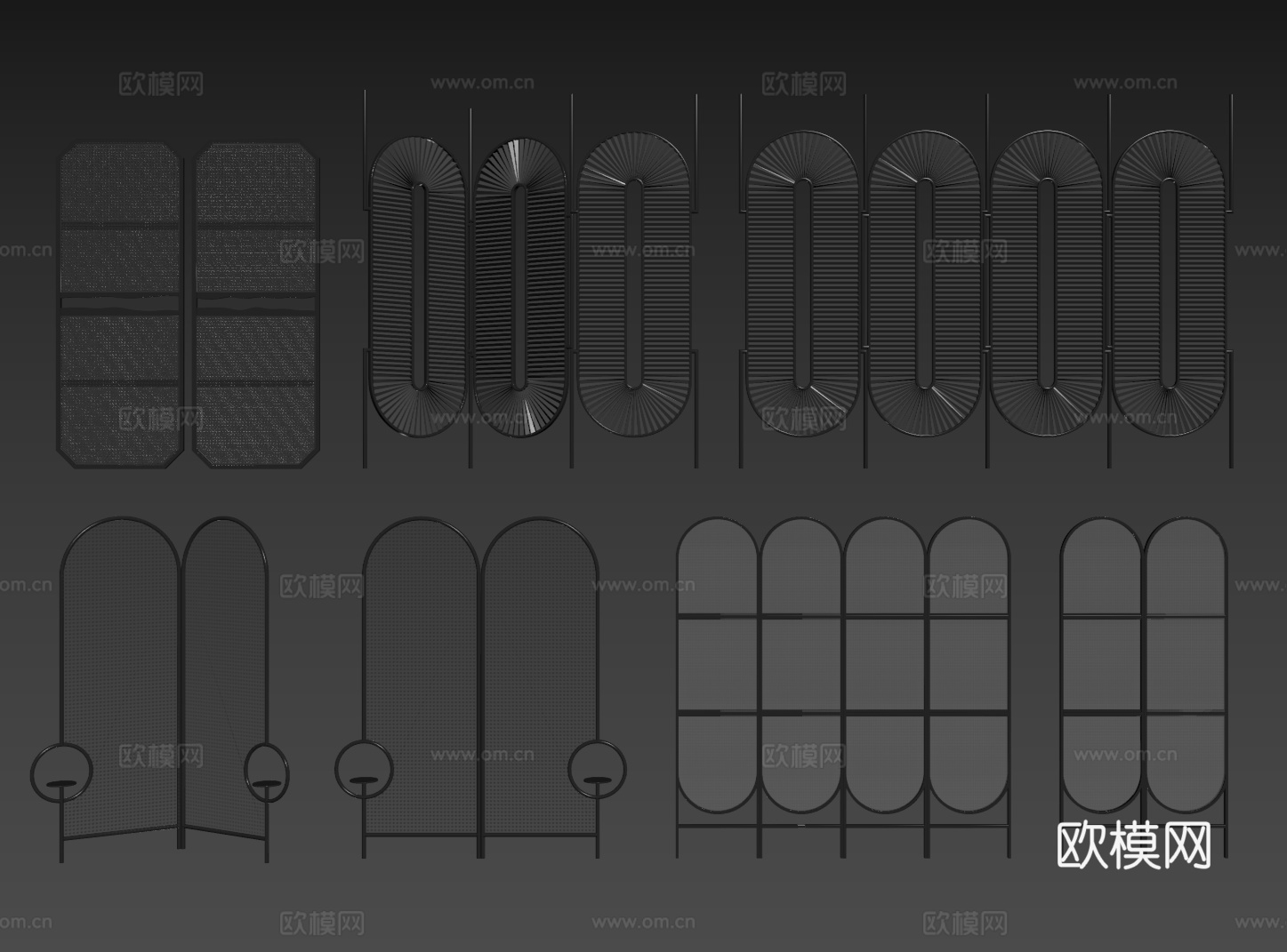 现代屏风隔断 藤编屏风 黑色移动屏风su模型