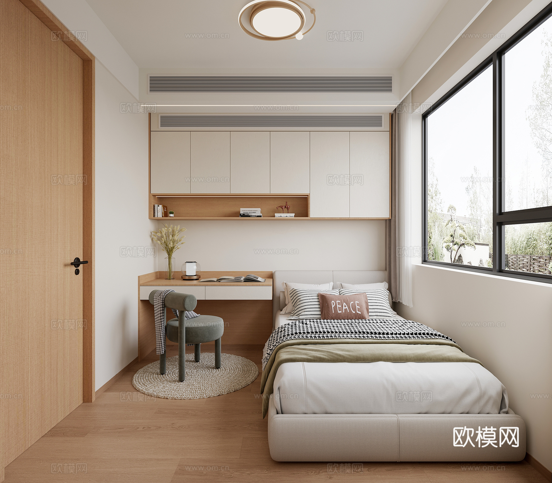 奶油原木风卧室儿童房su模型