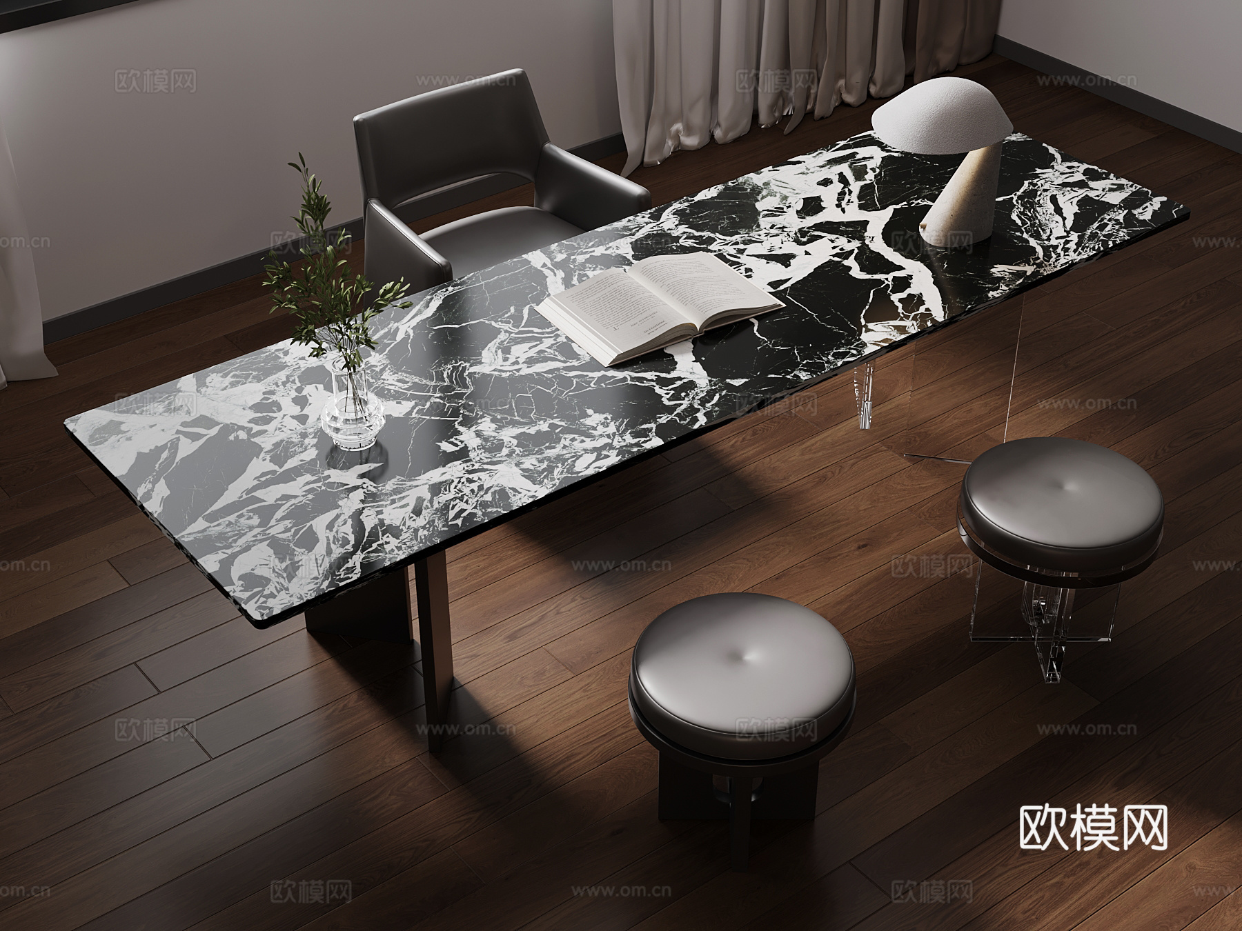 现代意式书桌椅su模型