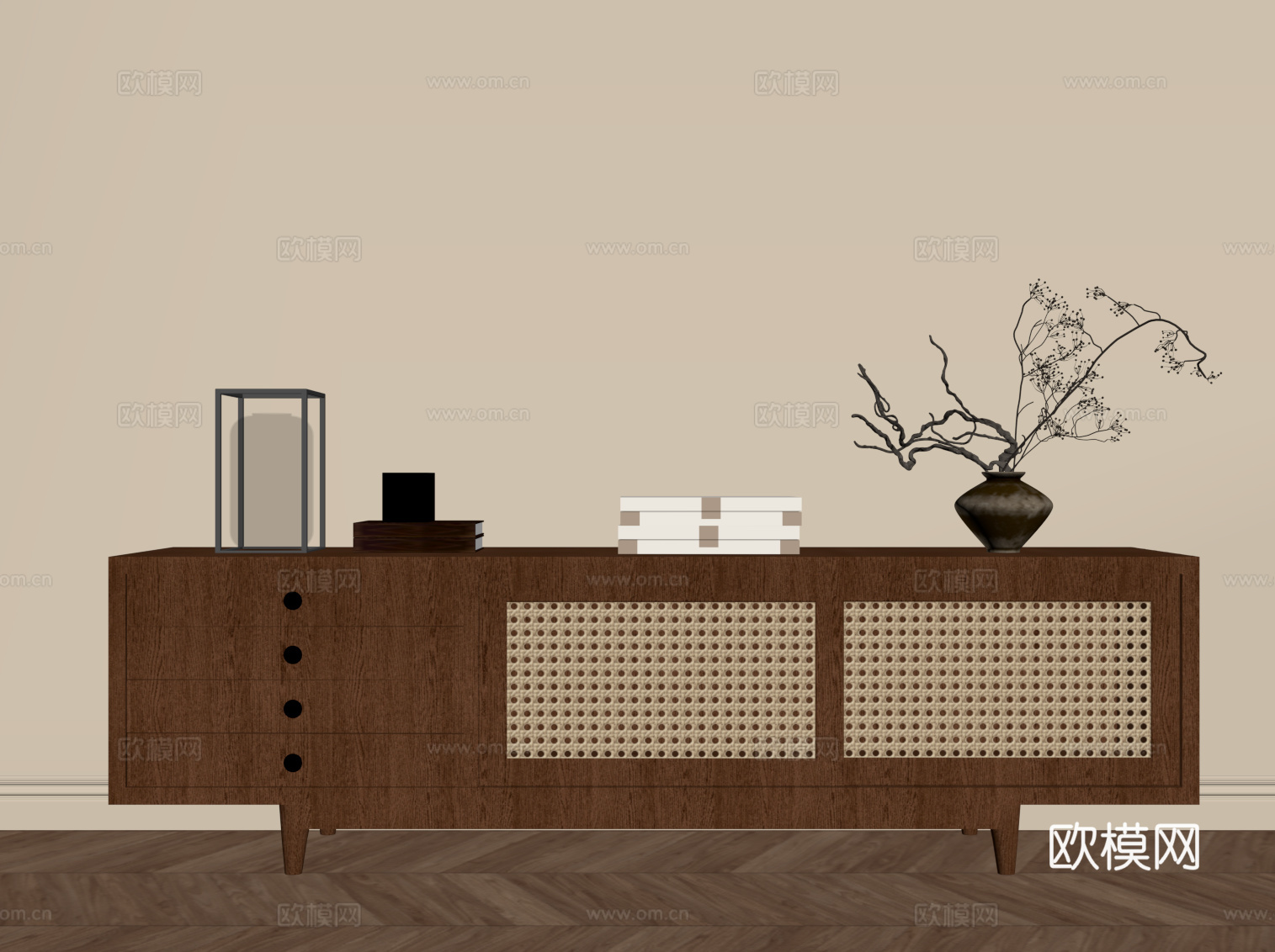 中古风电视柜 边柜su模型