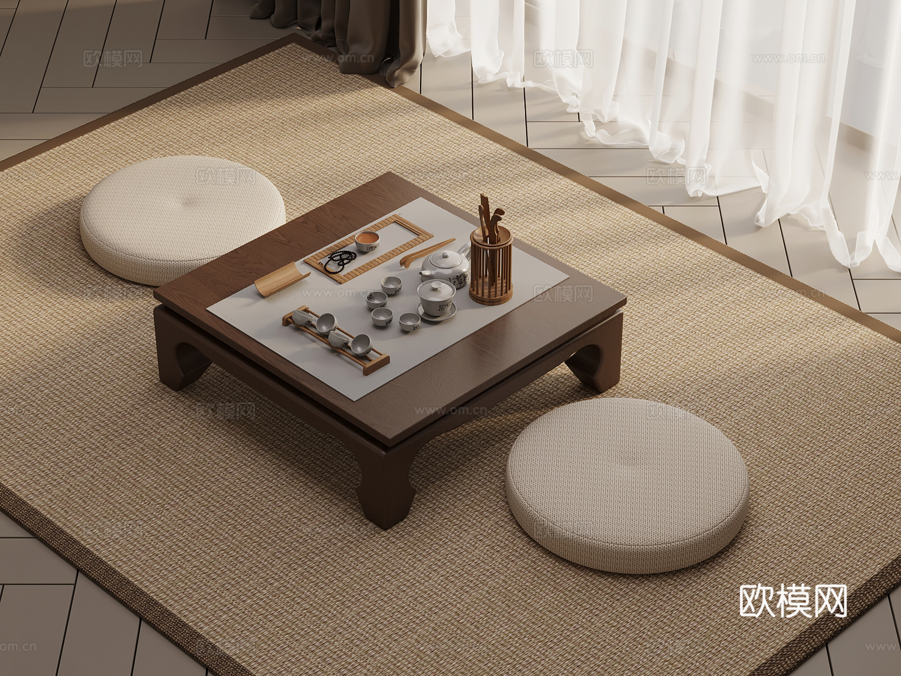 新中式茶桌椅 榻榻米茶桌椅su模型