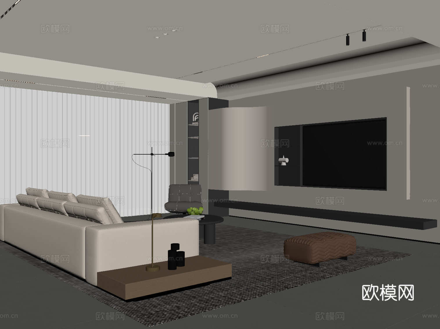 现代客厅 沙发茶几组合 电视背景墙su模型