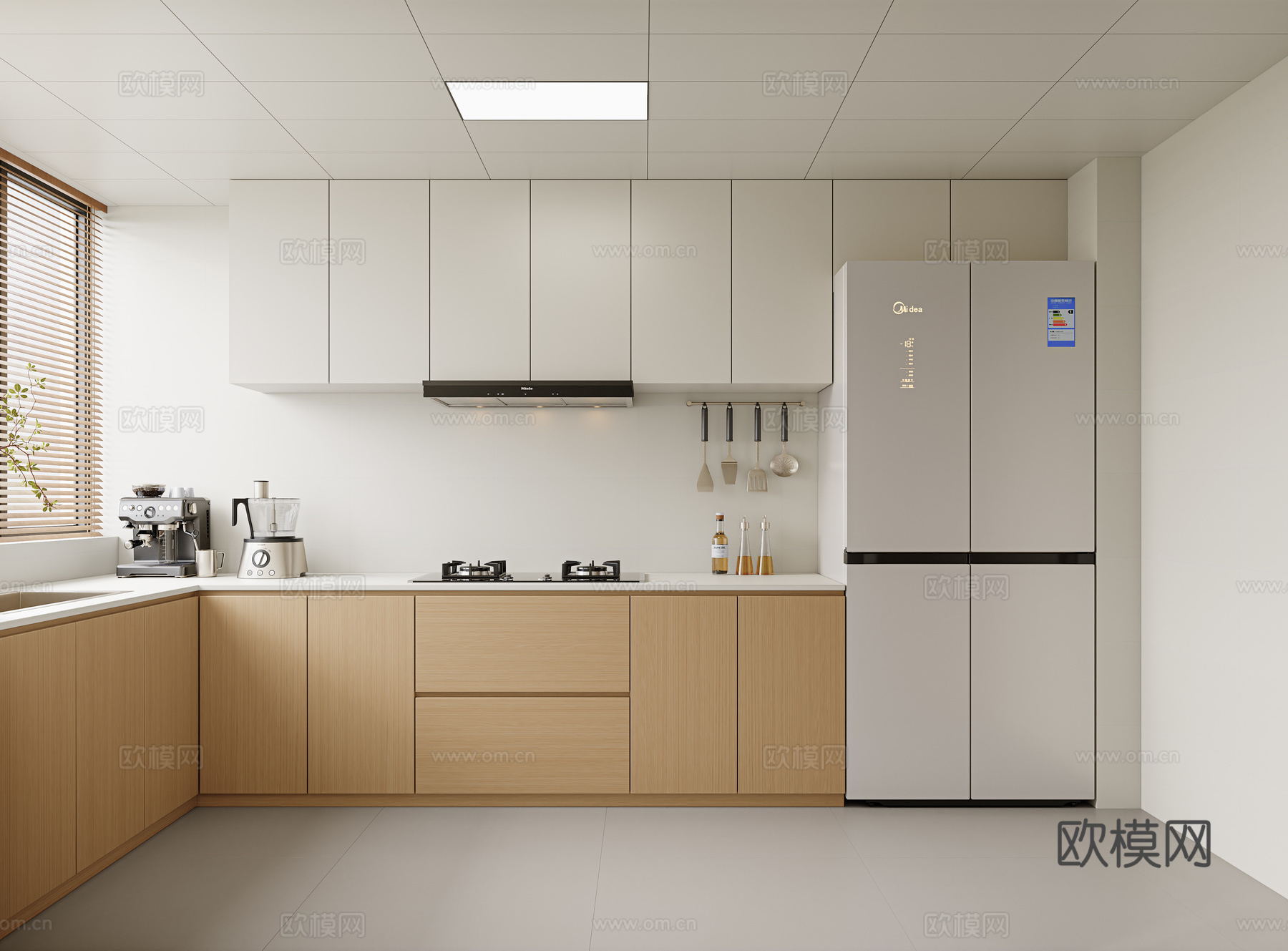 现代厨房 定制橱柜 油烟机 厨房用品 家用电器 厨房电器su模型
