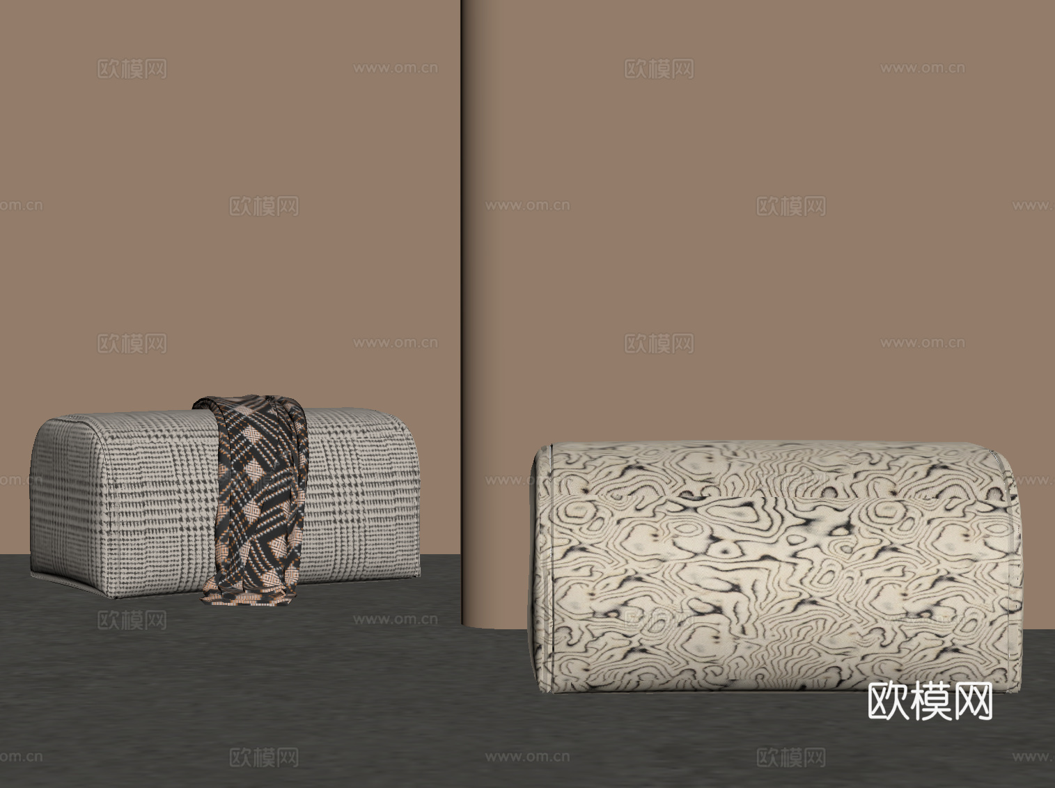 现代中古风换鞋凳 布艺沙发凳su模型