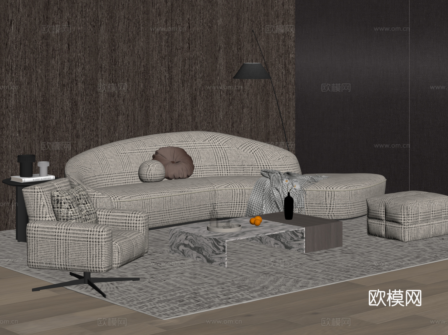 现代多人沙发 沙发茶几组合su模型