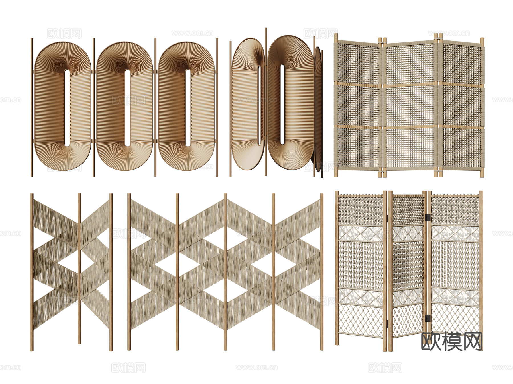 侘寂屏风隔断 藤编屏风 木制屏风 移动屏风 折叠屏风su模型