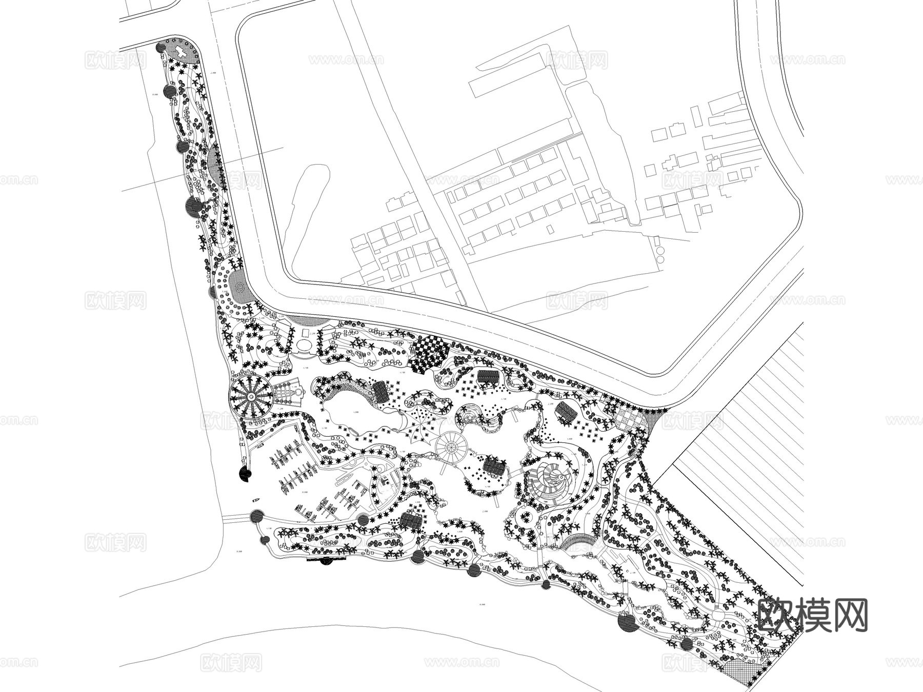 36套滨水公园景观河道湿地公园CAD平面图cad施工图