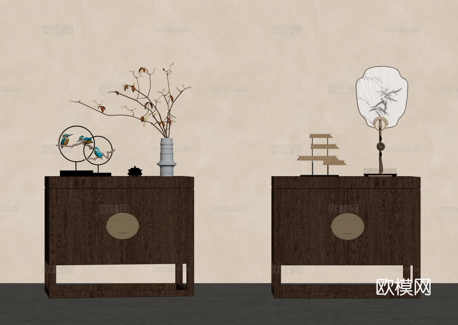 新中式床头柜 边柜su模型