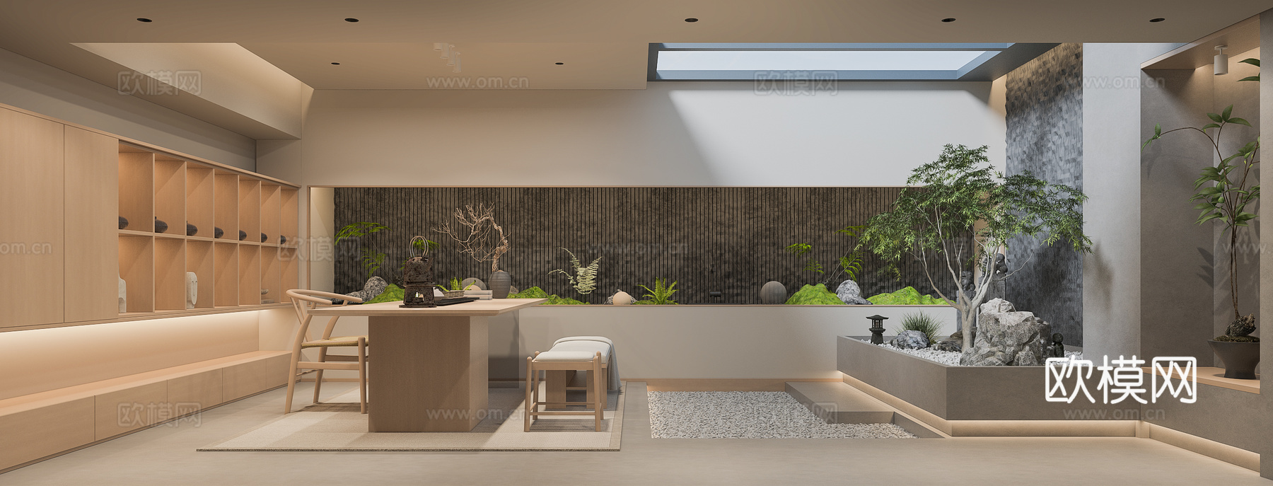 原木风地下室茶室3d模型下载（渲染图1）