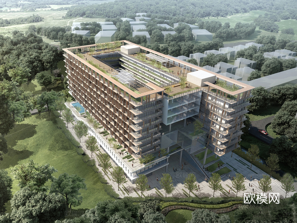 现代社区养老院建筑 福利院建筑 适老建筑 康养中心 老年公寓su模型