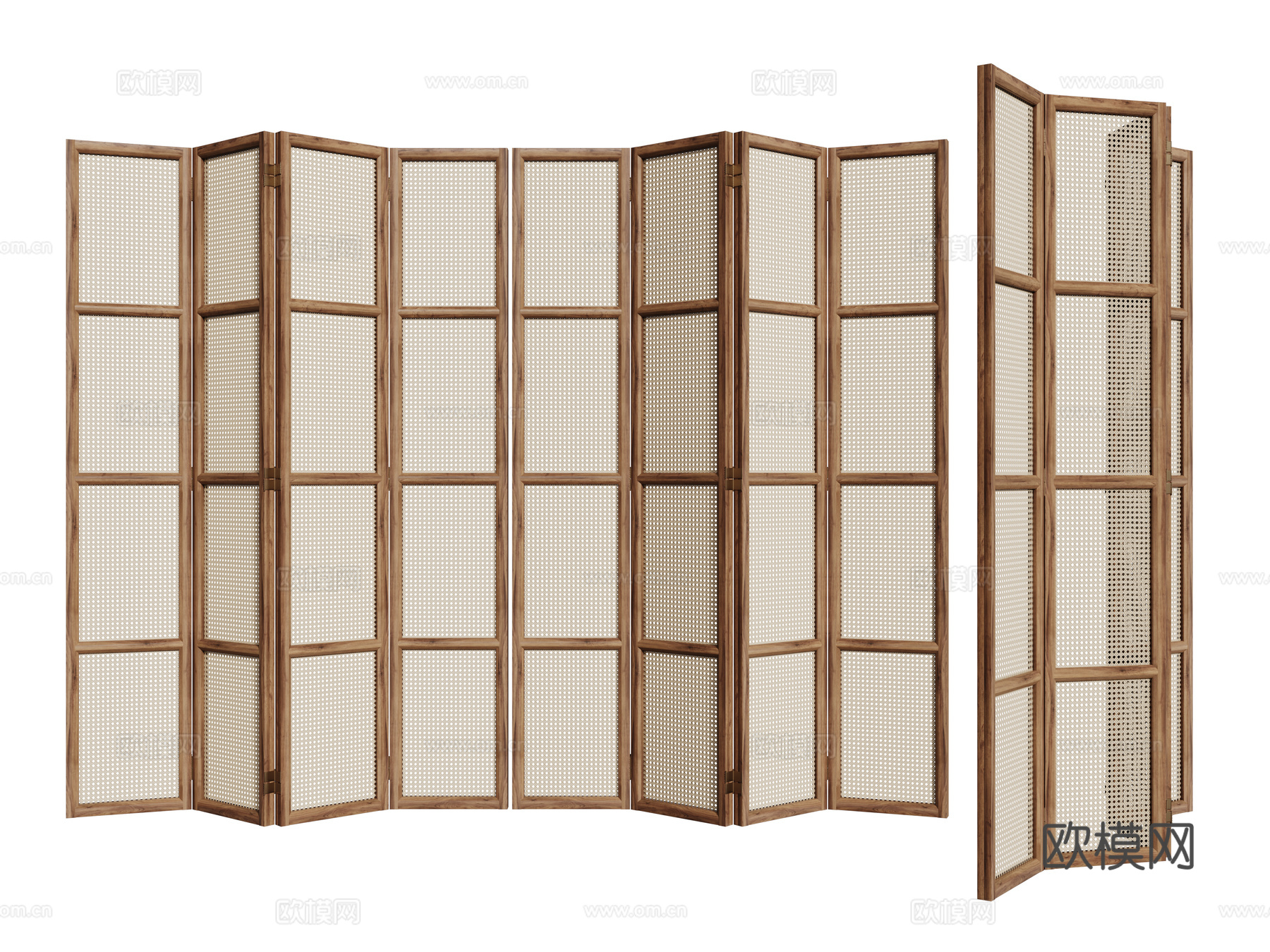 侘寂屏风隔断 藤编屏风 木制屏风 移动屏风 折叠屏风su模型