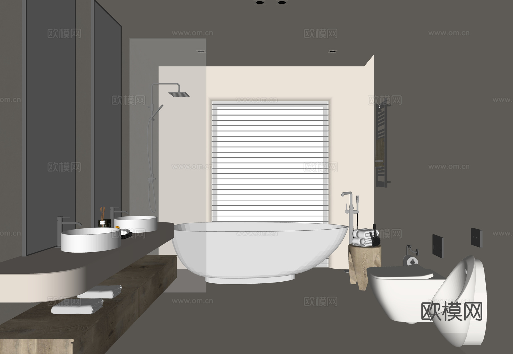 现代民宿卫生间 洗手台 浴缸su模型