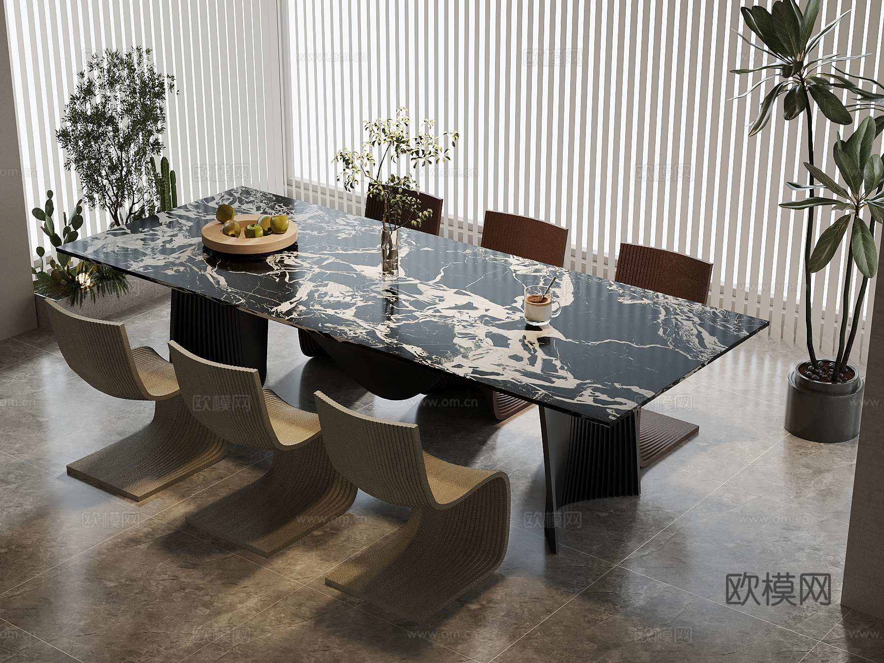 现代意式餐桌椅su模型