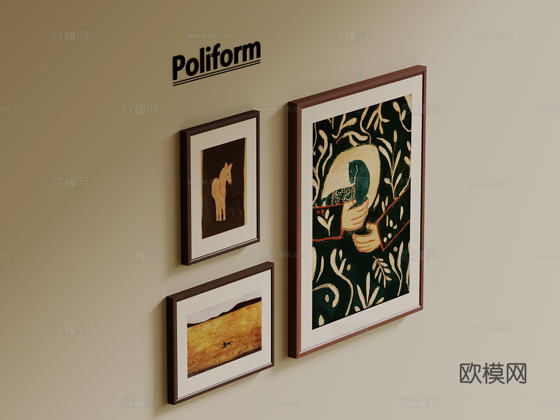 现代中古风挂画 装饰画su模型