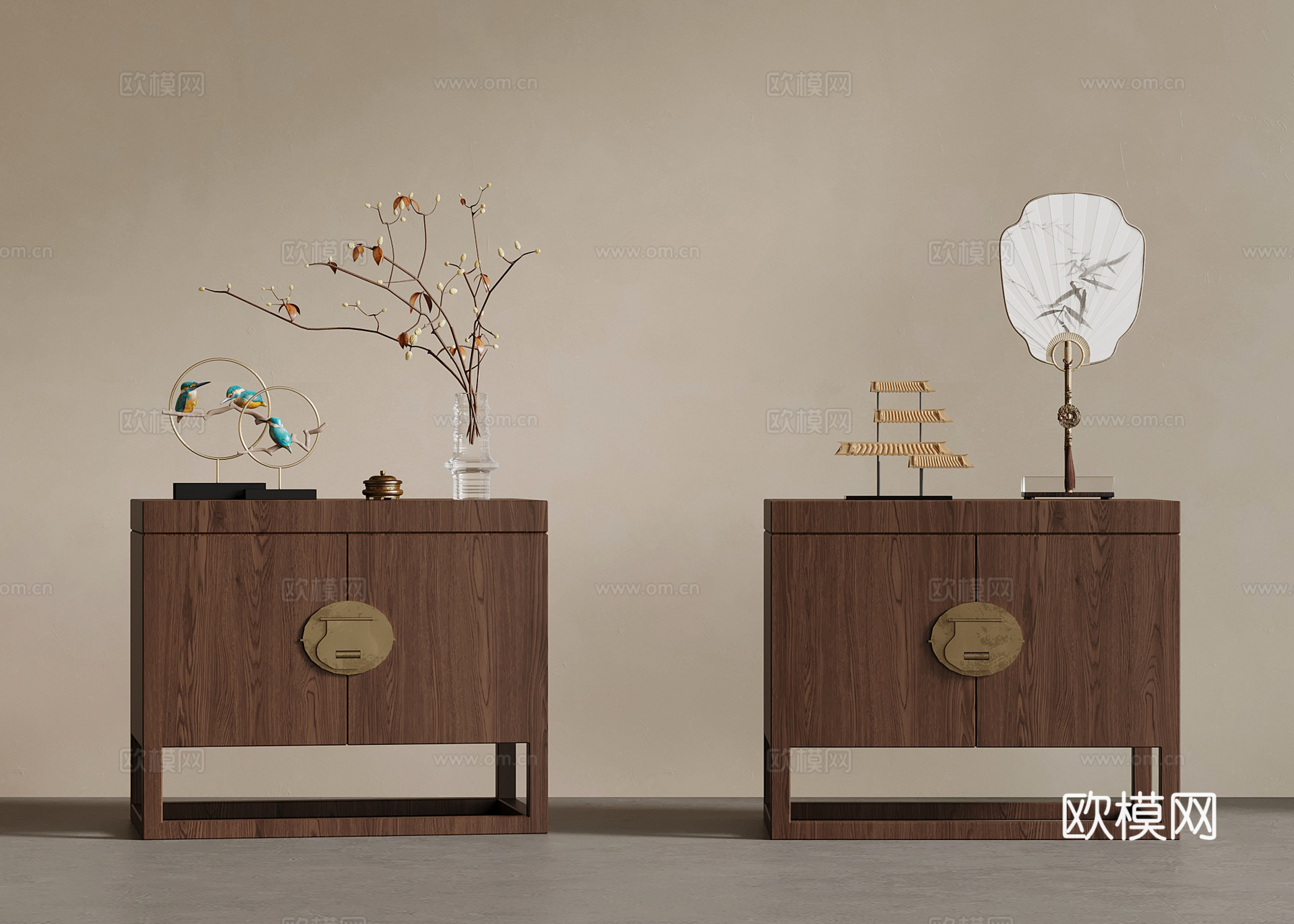 新中式床头柜 边柜su模型