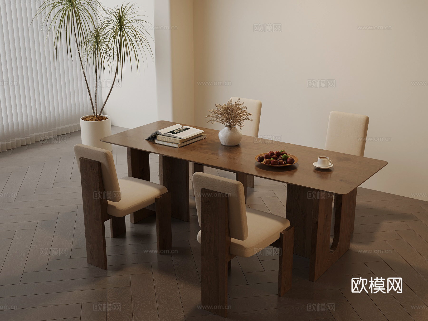 现代中古风餐桌椅su模型