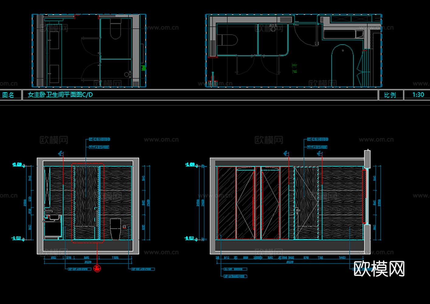 10套现代奢华住宅样板间大宅设计施工图效果图平面图立面图cad施工图