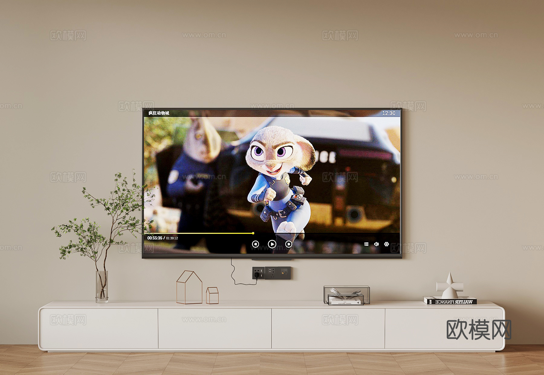 现代奶油风电视柜su模型