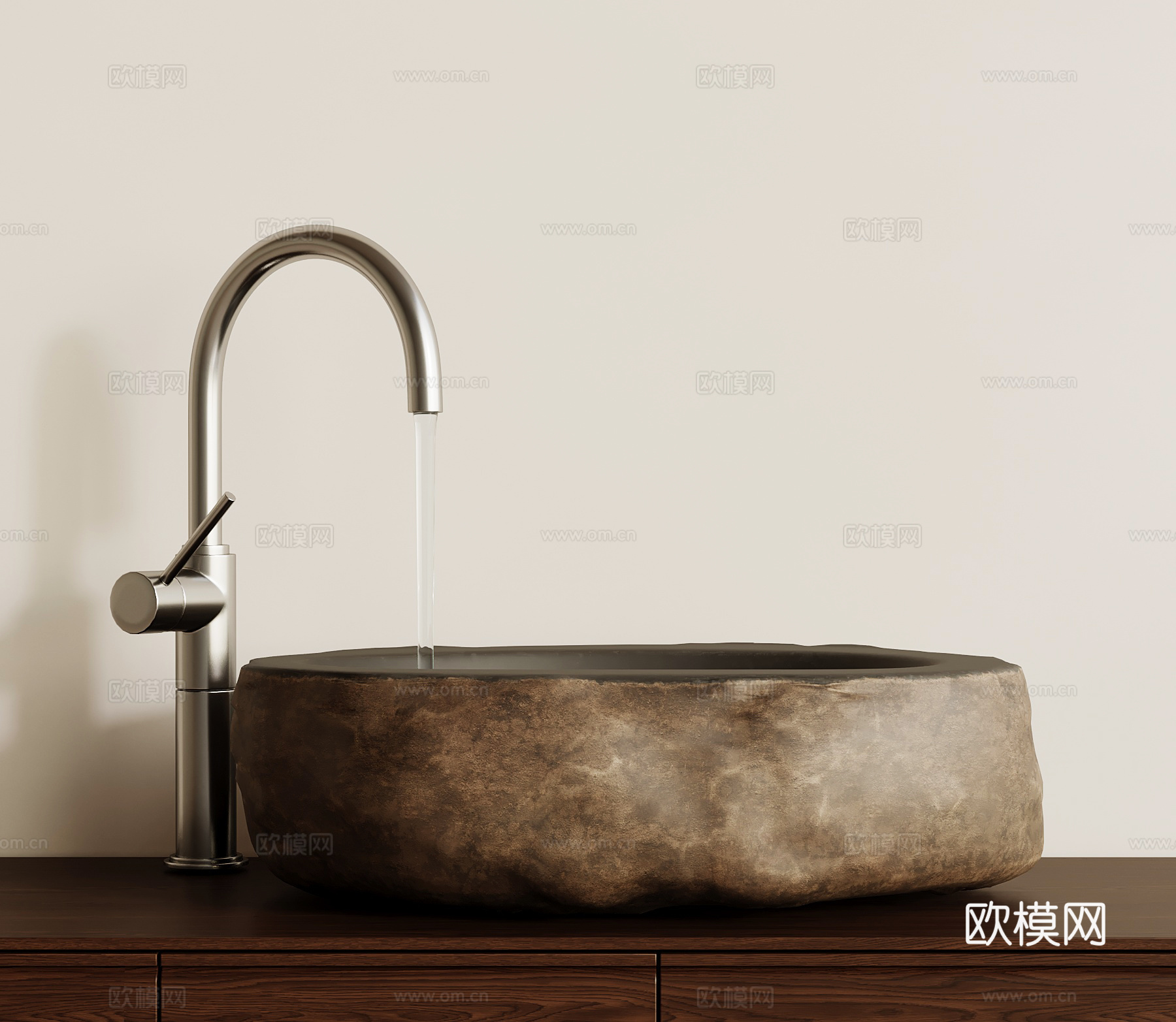 侘寂中古台盆 水龙头 新中式台盆su模型