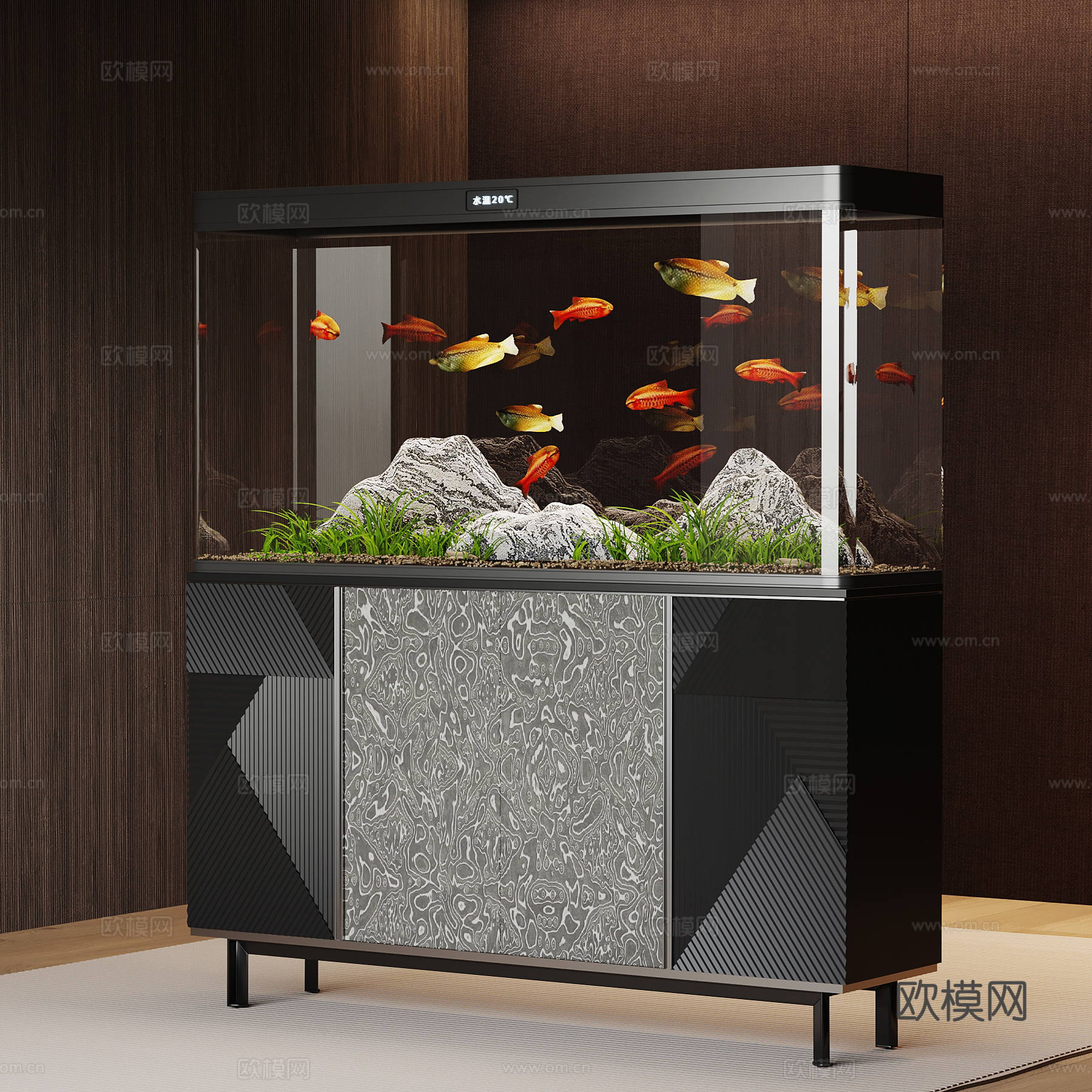 现代意式鱼缸su模型
