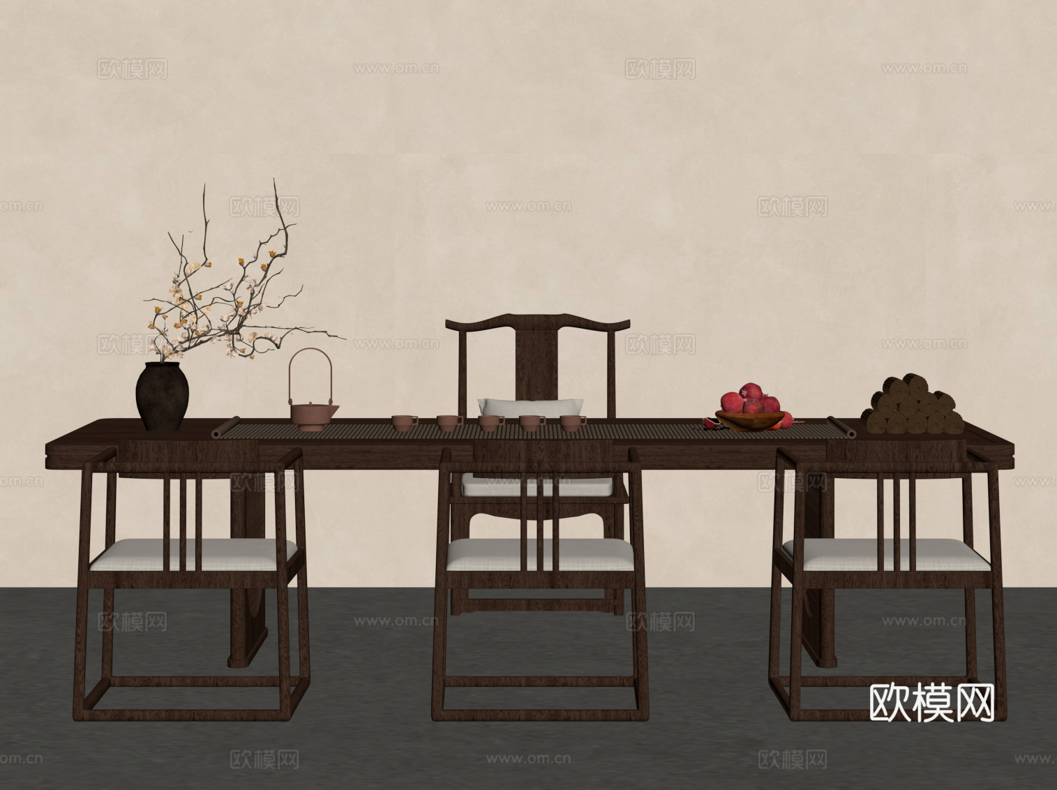 新中式餐桌椅su模型