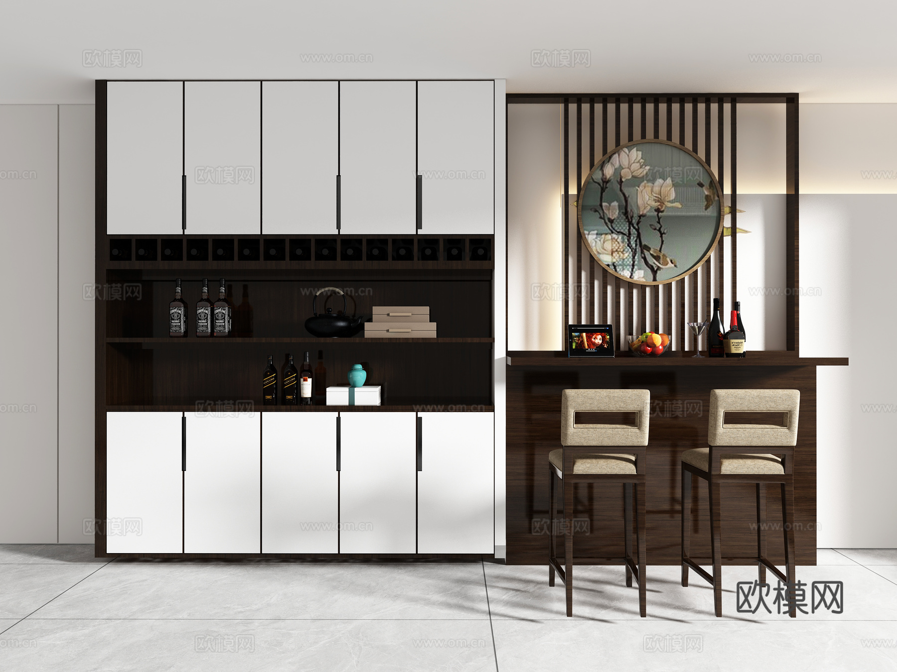 中式玄关柜边柜3d模型下载