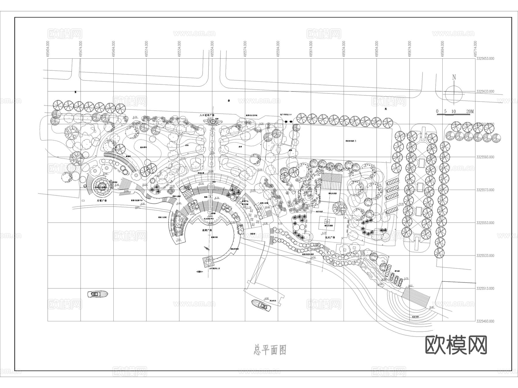 36套滨水公园景观河道湿地公园CAD平面图cad施工图