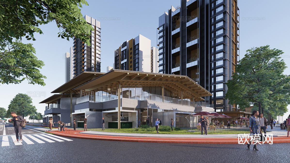 社区集市 社区文化活动中心 便民服务中心su模型