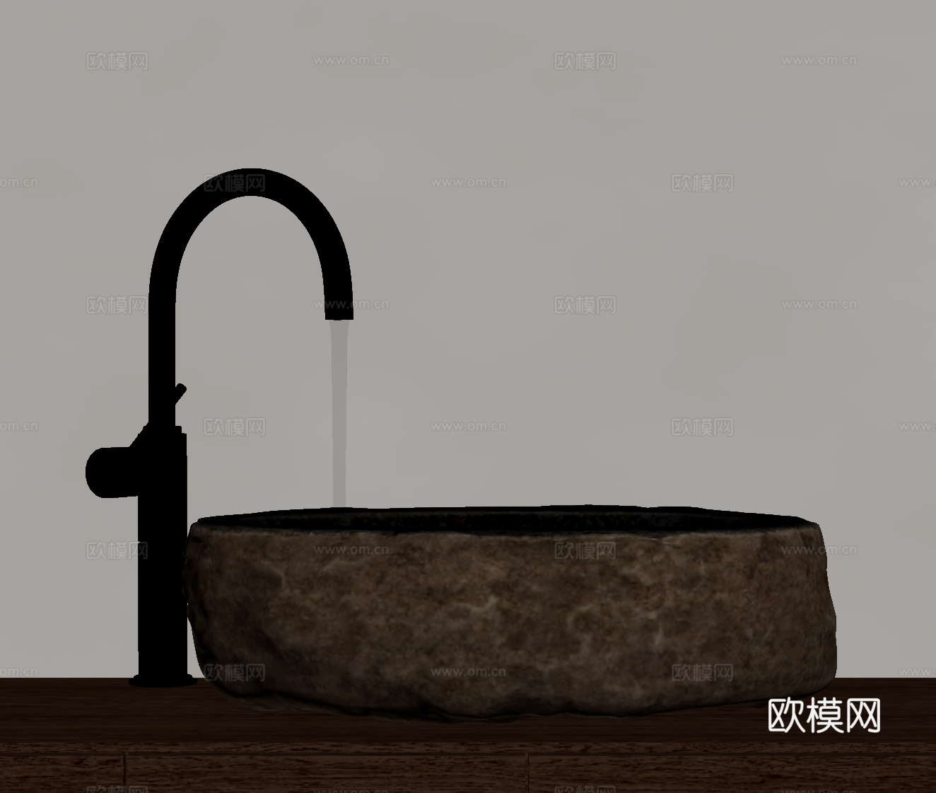 侘寂中古台盆 水龙头 新中式台盆su模型