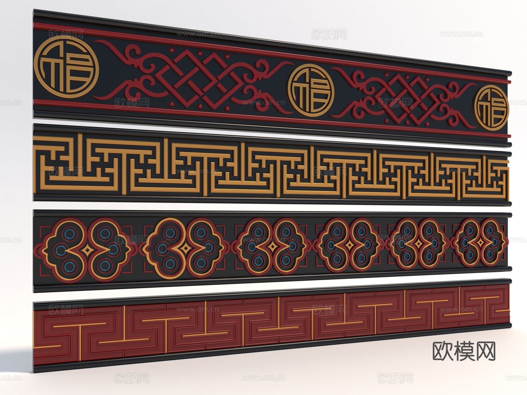 新中式风格雕花线条3d模型下载