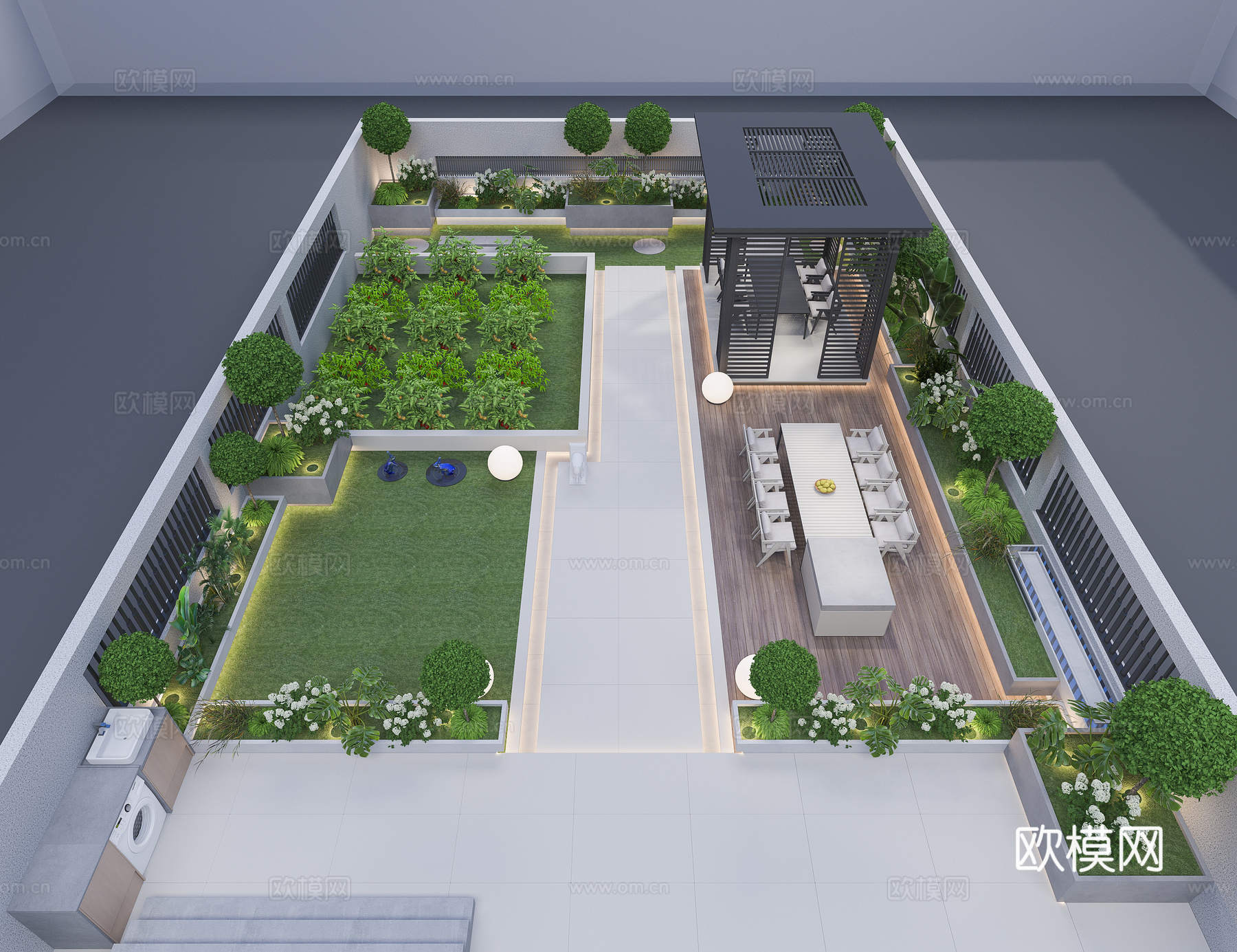 现代院子蔬菜亭子3d模型下载（渲染图1）