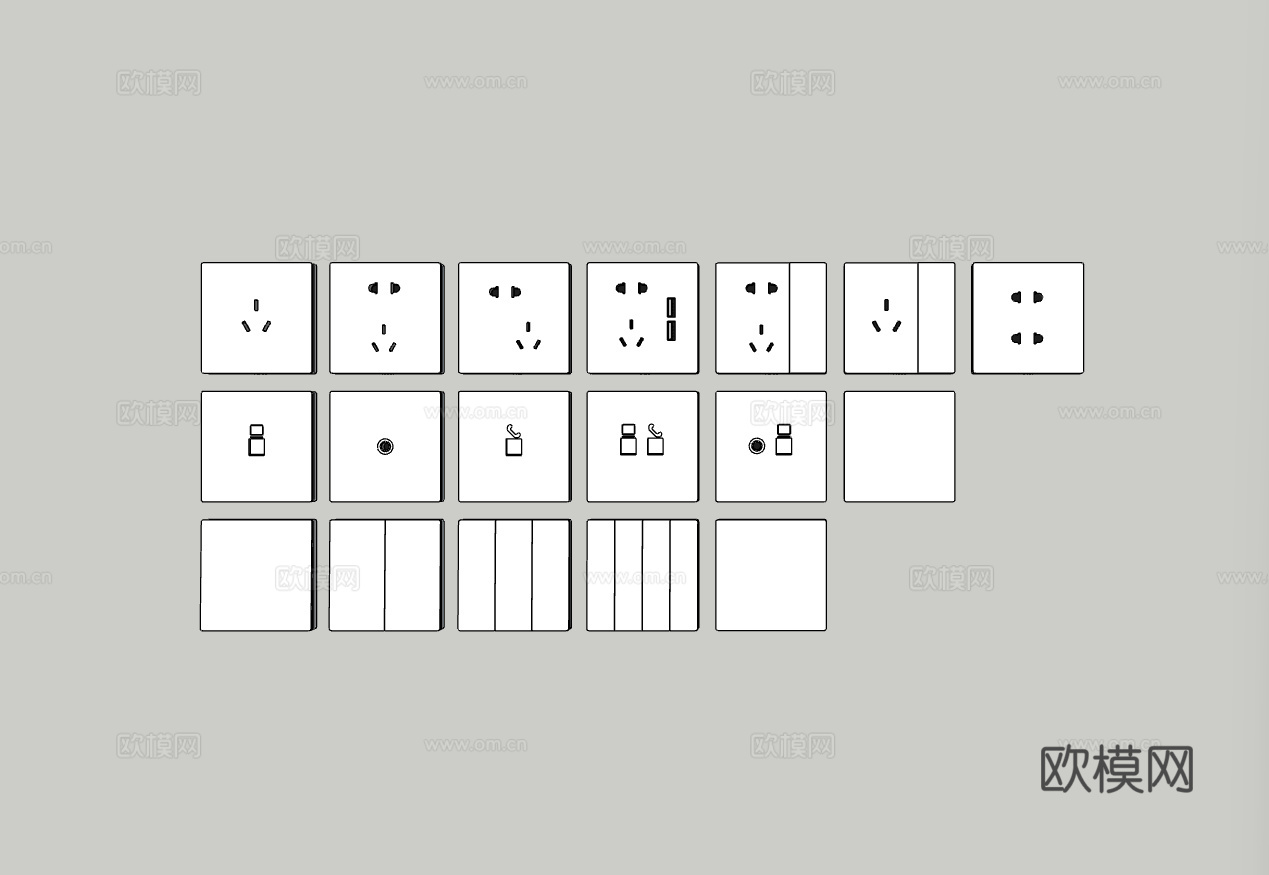 现代开关插座面板动态组件su模型
