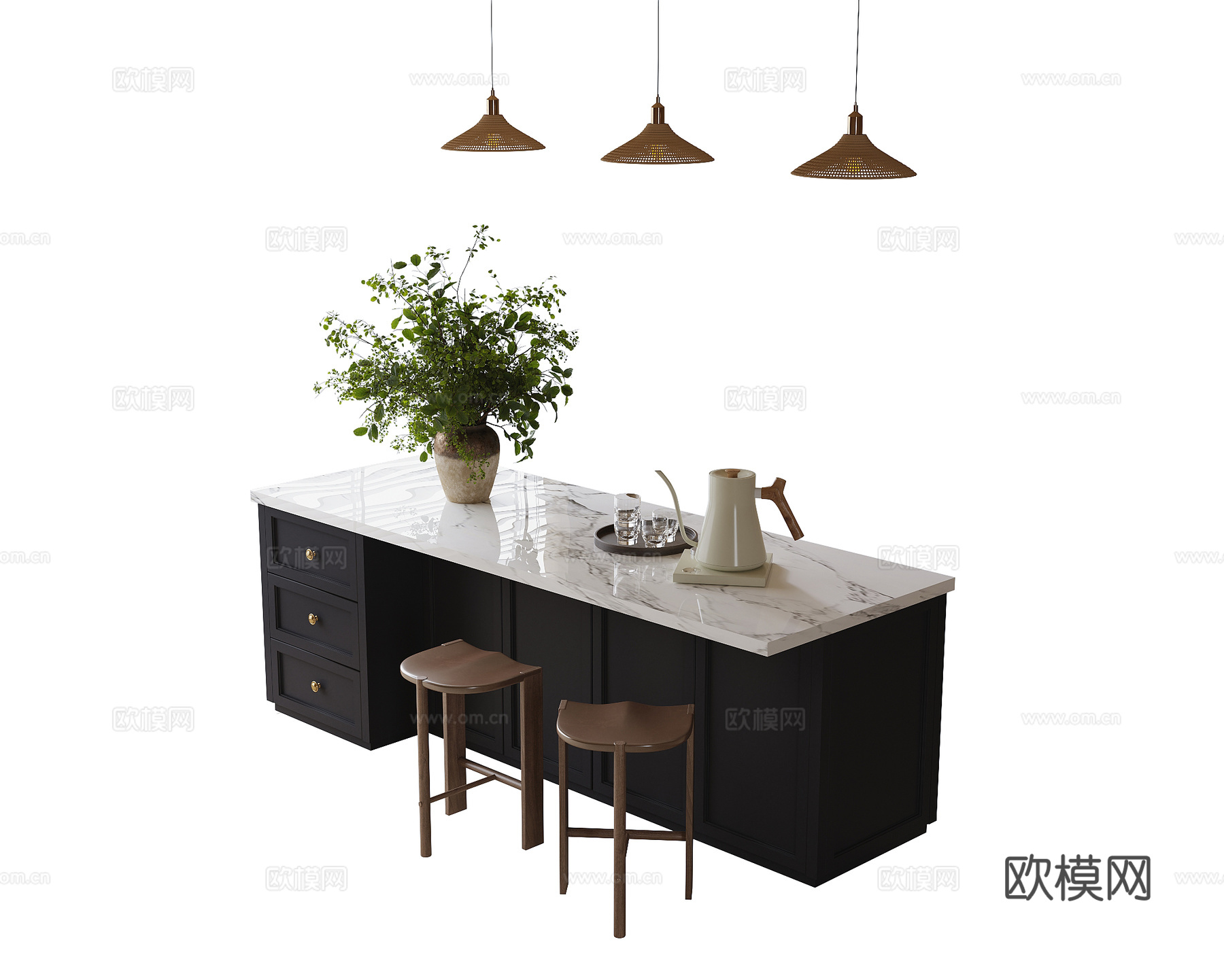 现代吧台吧椅3d模型下载