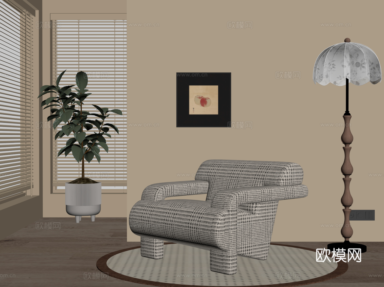 现代中古风沙发 布艺休闲椅su模型
