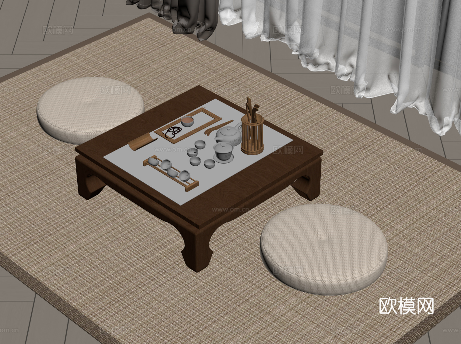 新中式茶桌椅 榻榻米茶桌椅su模型