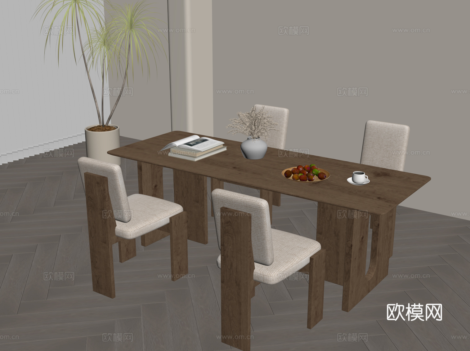 现代中古风餐桌椅su模型