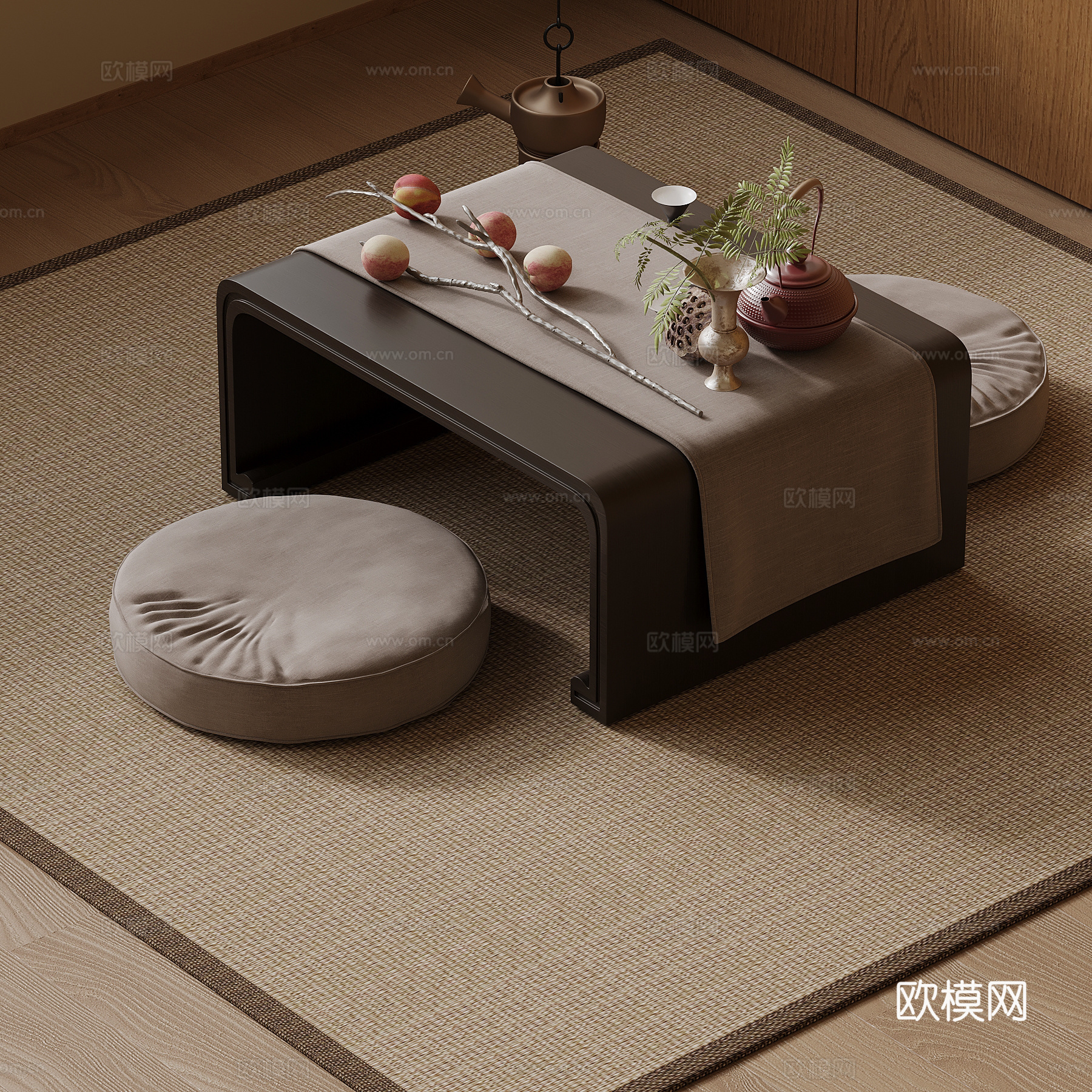 新中式茶桌椅 小茶台su模型