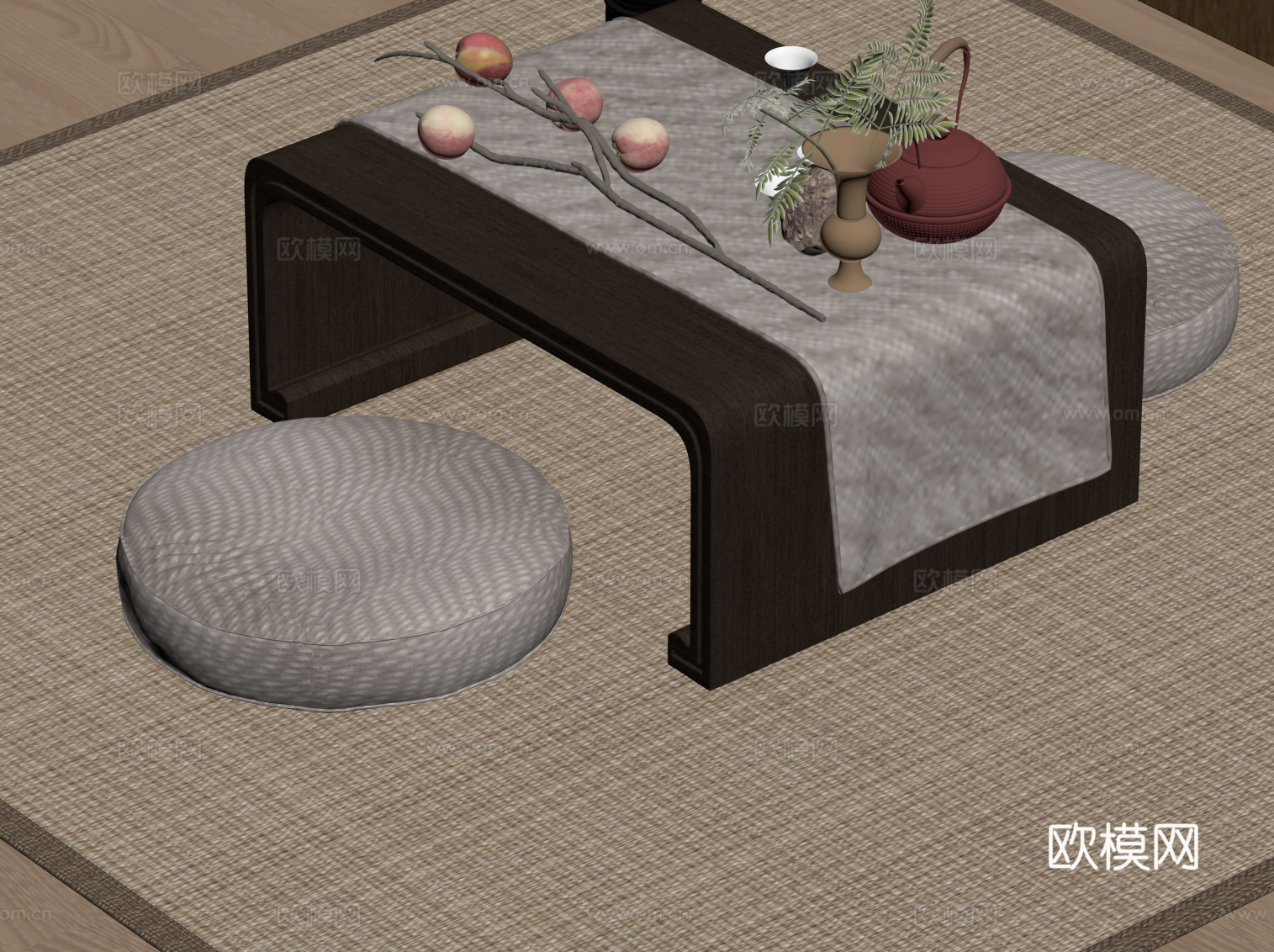 新中式茶桌椅 小茶台su模型