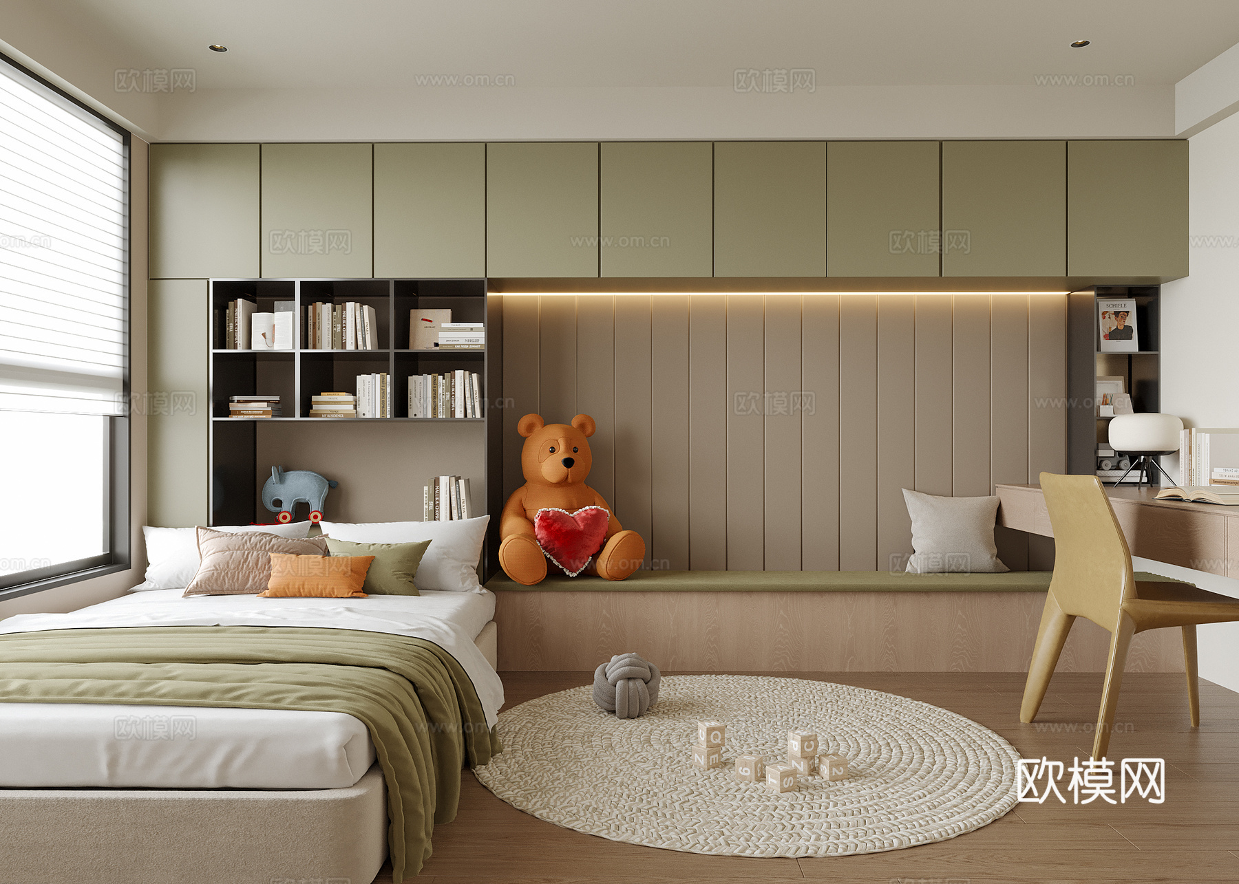 现代榻榻米卧室 儿童房 榻榻米床su模型