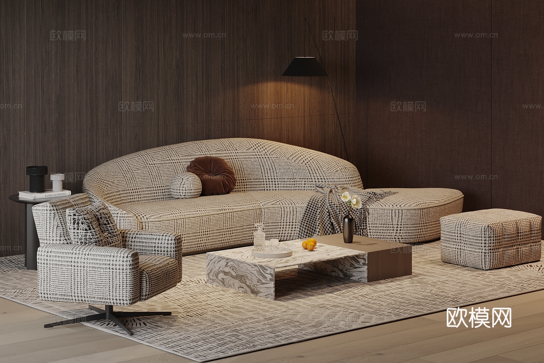 现代多人沙发 沙发茶几组合su模型