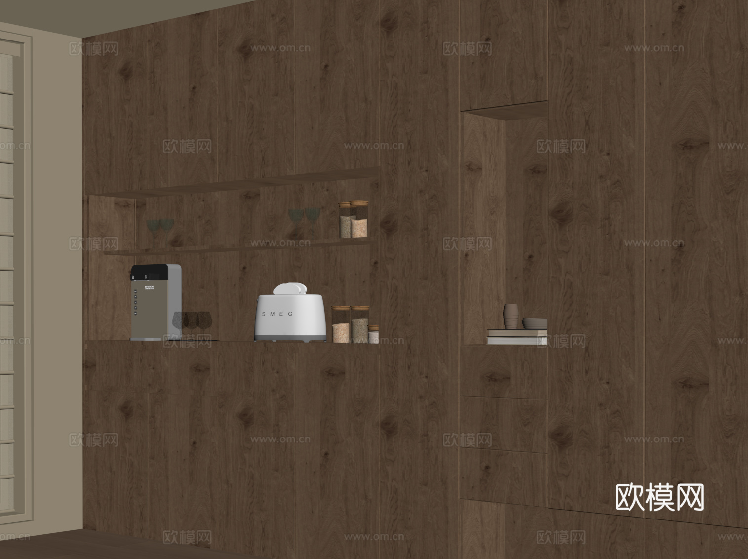 现代中古风餐边柜su模型